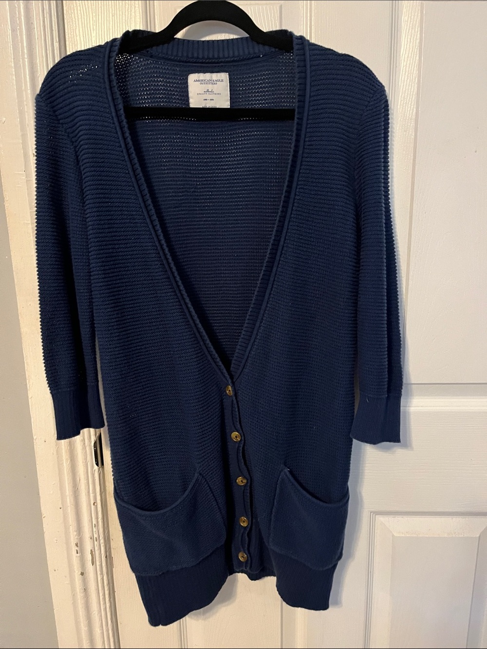 American Eagle Long Navy Button-Front Women's Cardigan Sweater